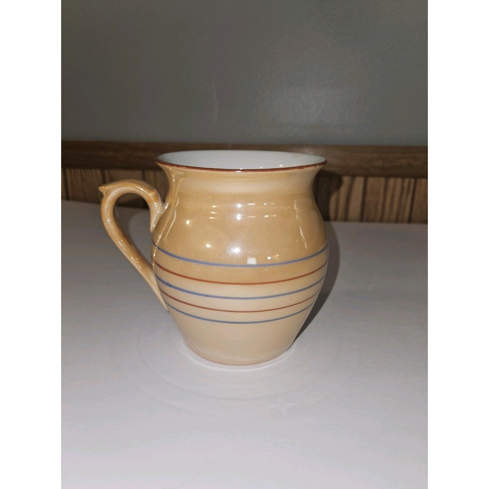 Czechoslovakia  Creamer Vintage Peach Lusterware 2‎ 3/4" Red Green Stripes